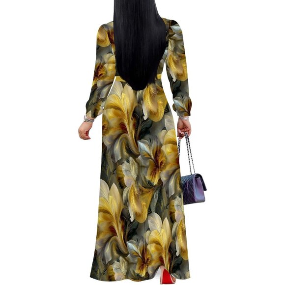 Women's Plus Size Maxi Dress V Neck Pockets Belt Casual Elegant All Seasons - Picture 3 of 8